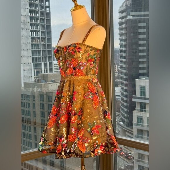 🆕 BRONX & BANCO 🧿 NWOT Mademoiselle Floral Sequin Fit-&-Flare Dress Sz XS US 2 - Picture 5 of 16